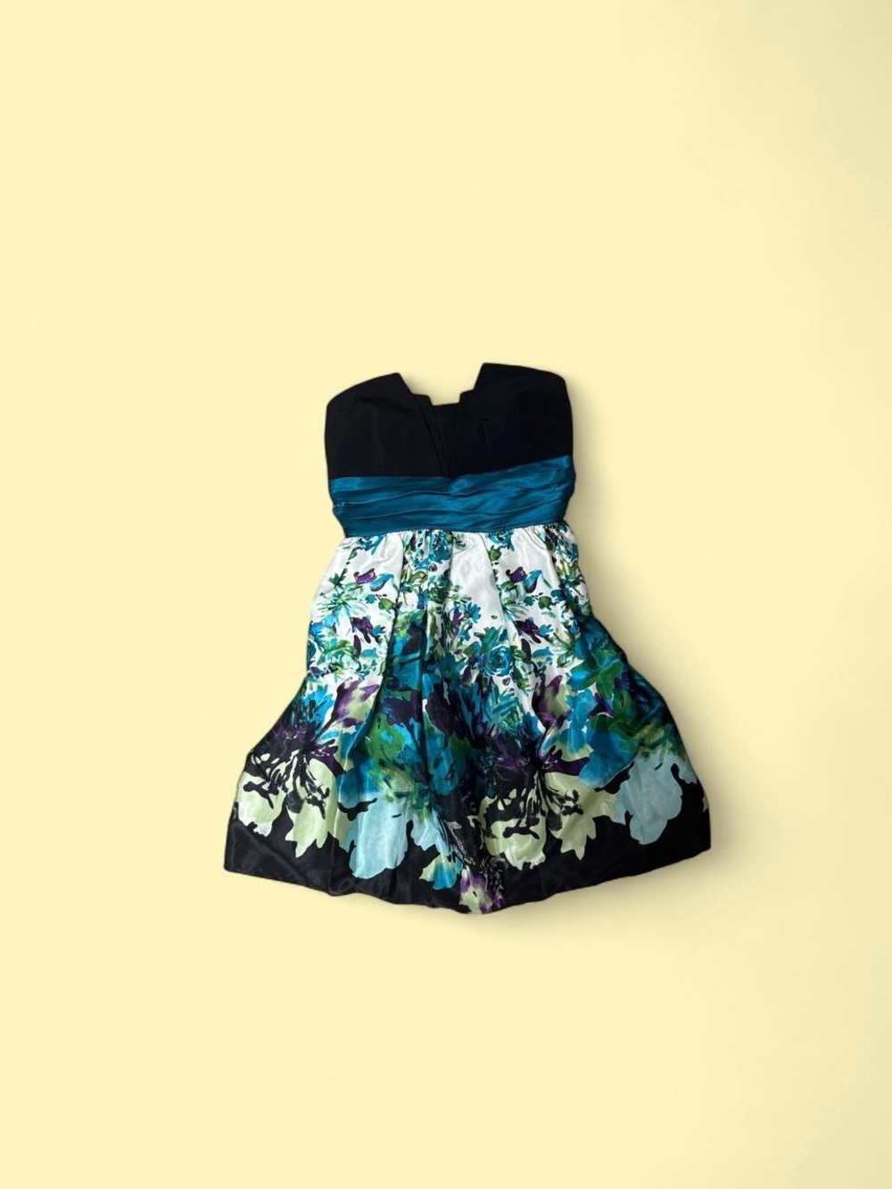 Trixxi Black Bodice Teal Sash Floral Skirt Girls' Formal Dress